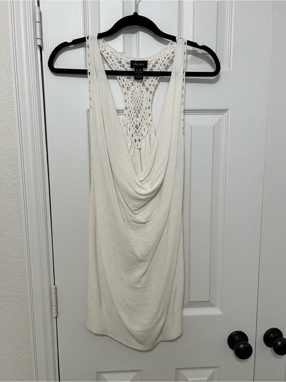 Ella Moss Kathryn Cream Crochet Racer Back Cowl Neck Tunic size L bohemian